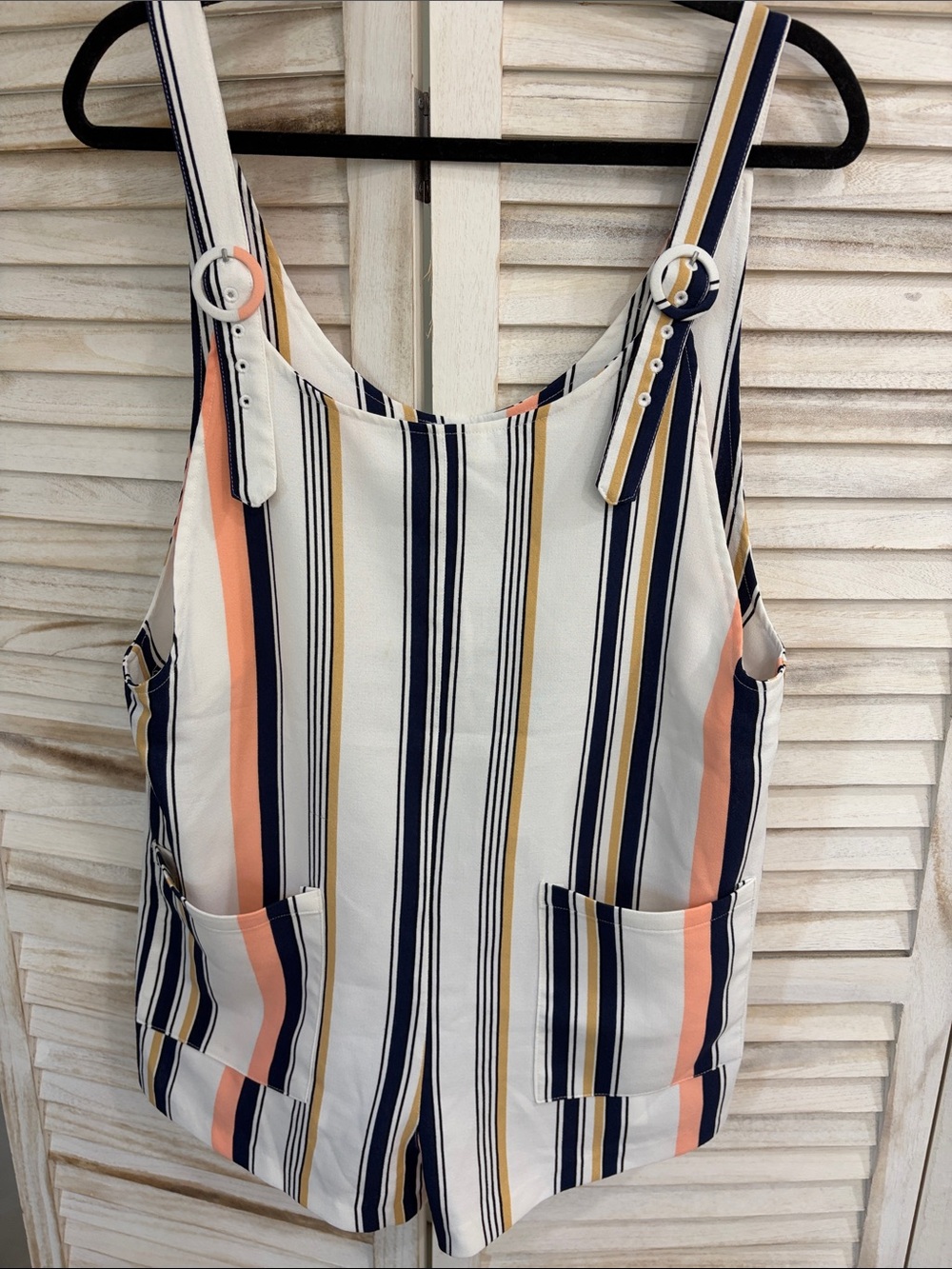 Forever 21 Striped Linen-Blend Women's Romper in Coral & Navy